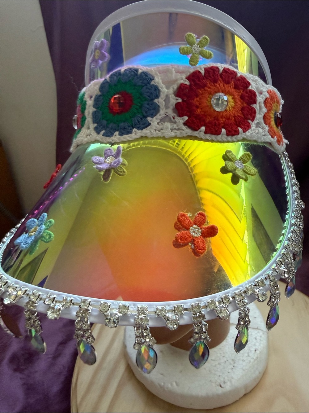 Iridescent Crochet Floral Visor - Picture 2 of 6